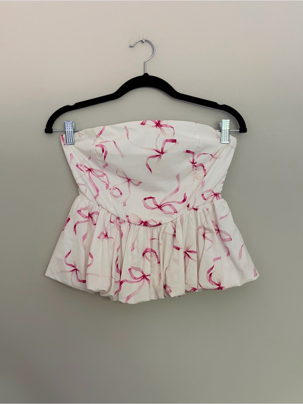 Blashe Bow Print Bubble Peplum Strapless Bandeau Top - Size S